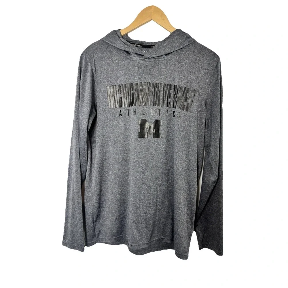 Russell University of Michigan Wolverines Running Shirt Hood Men's M Lightweight